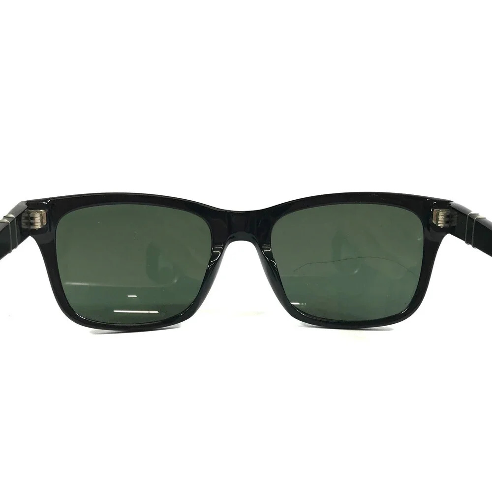 Persol Sunglasses 3135-S 95/31 Shiny Black Silver Square Frames w/ Green Lenses